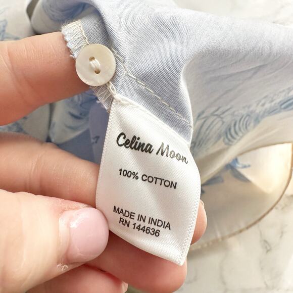 Celina Moon X Anthro Shell Print Tie Waist Midi Shirt Dress Women’s Size Small - Picture 11 of 16